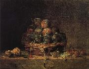 Jean Baptiste Simeon Chardin Walnut and fitted with a basket of plums cherry red millet vinegar USA oil painting artist